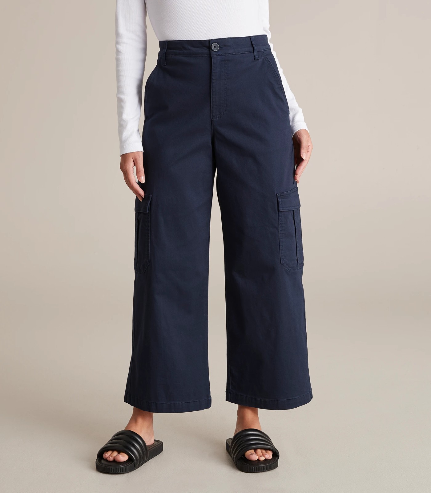 Blue Wide Leg Cargo Pants, Pants