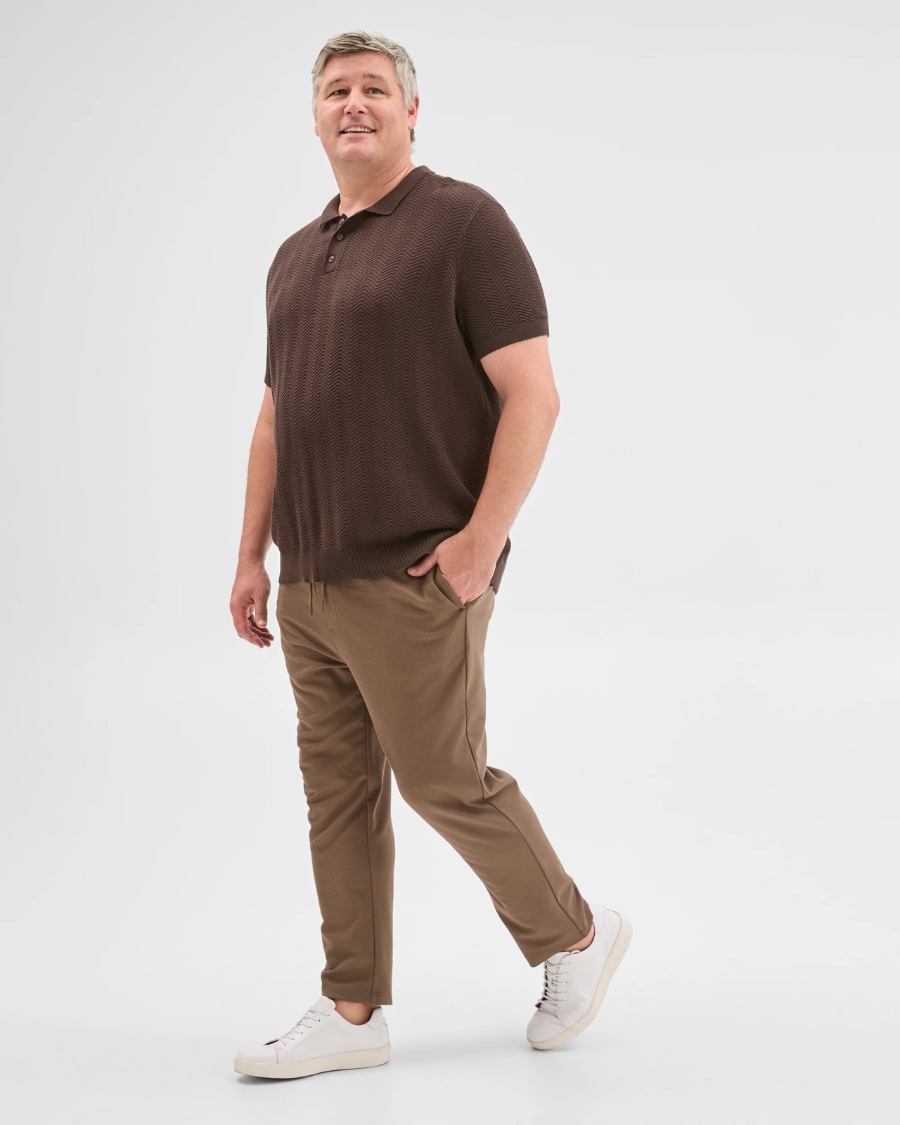 Plus Size Textured Trackpants - Mushroom 4 of 5