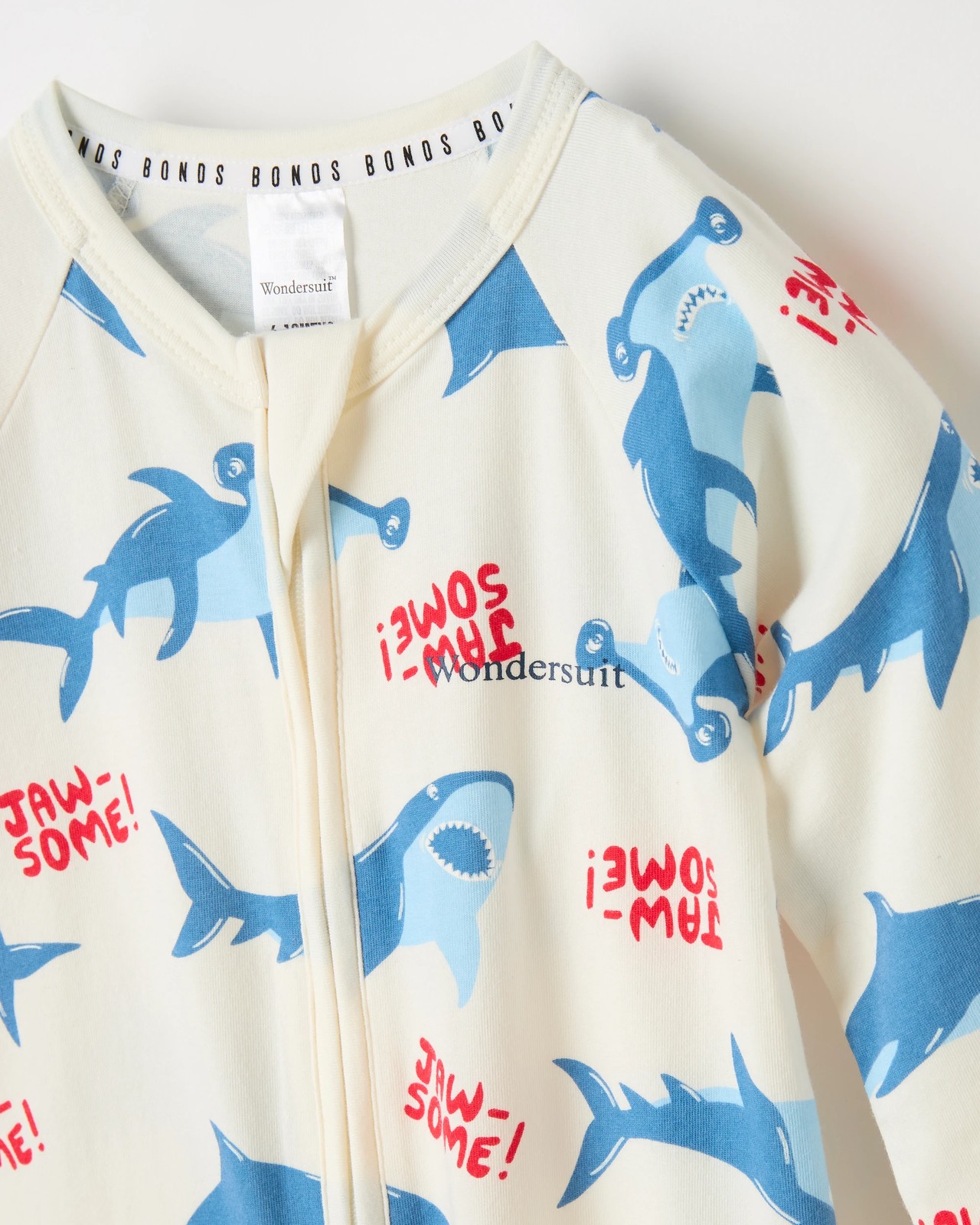 Bonds Baby Print Zip Wondersuit Coverall - Jawsome White 2 of 2