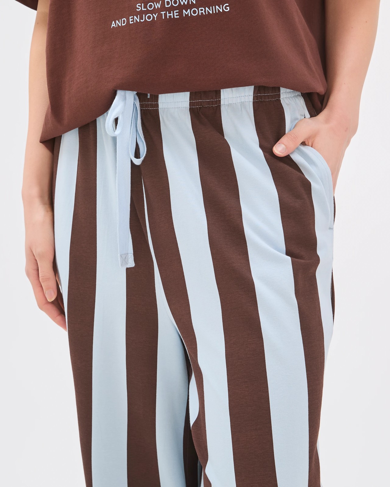 Lily Loves Australian Cotton Wide Leg 7/8 Length Jersey Sleep Pants - Blue Chocolate 4 of 6