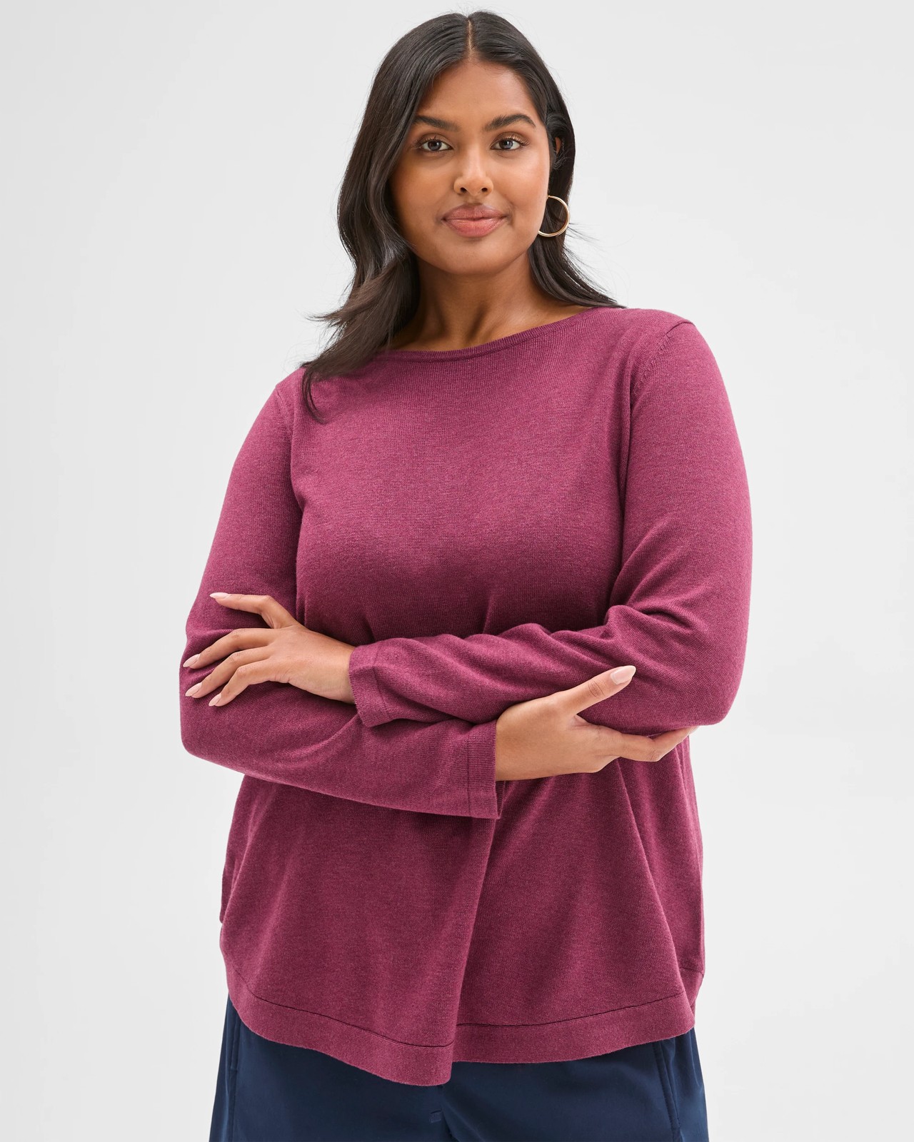 Plus Size Long Sleeve Curve Hem Rib Jumper - Crushed Violet Marle 2 of 6