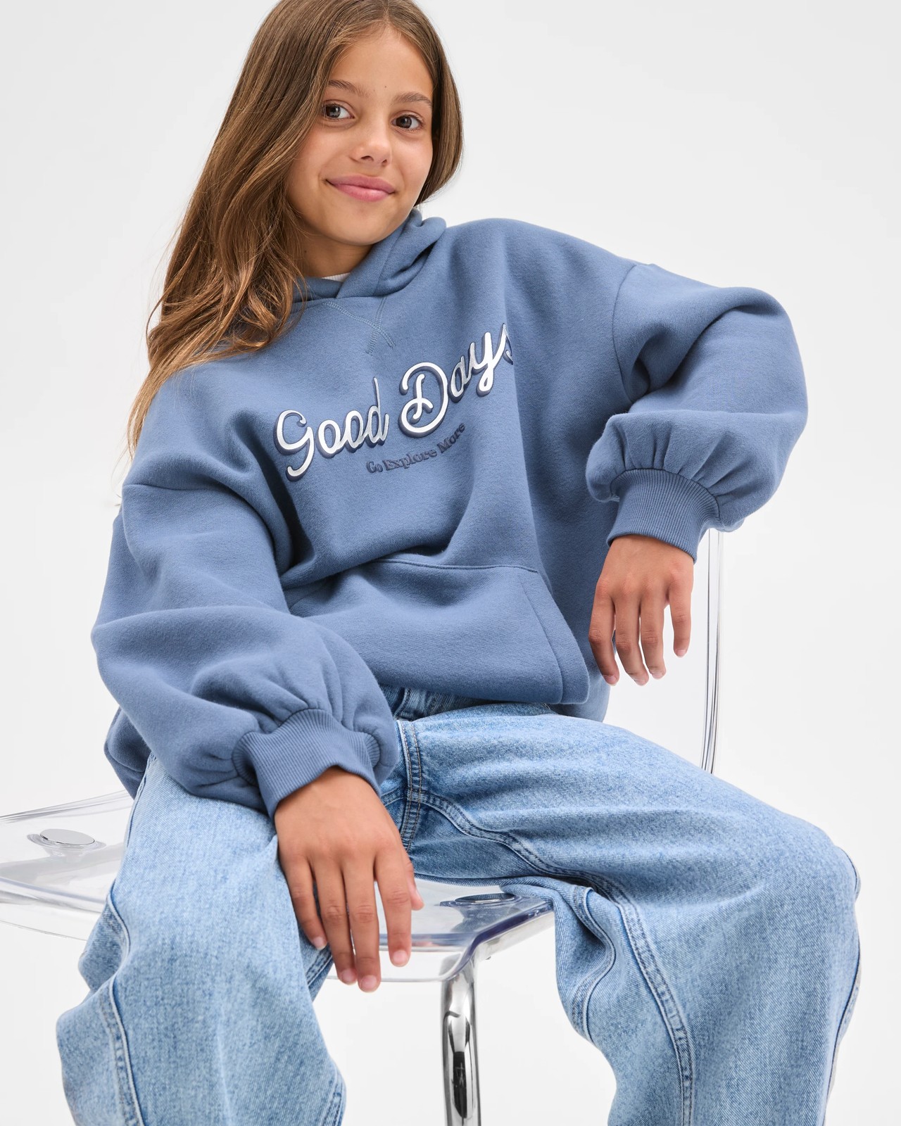 Australian Cotton Blend Oversized Fleece Hoodie - Good Days Blue 2 of 5