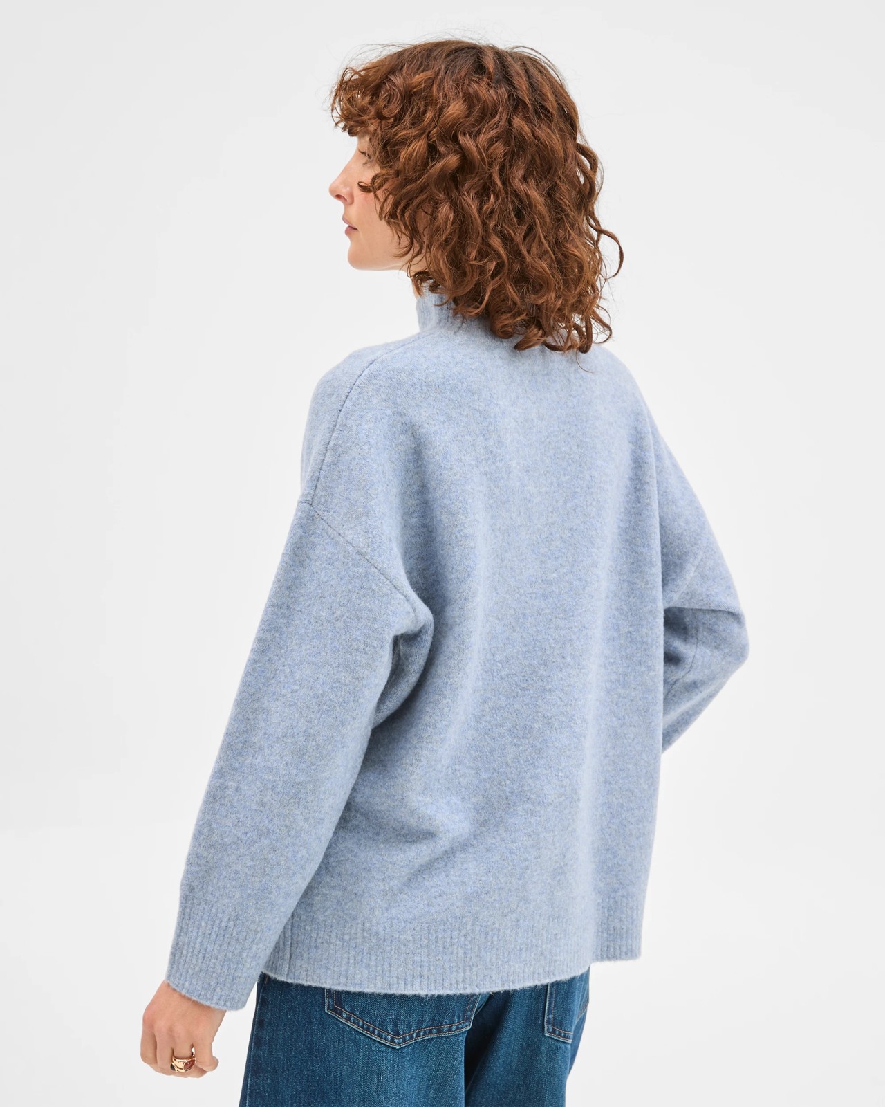 Super Soft Mock Neck Sweater - Mid Blue Marle 6 of 6