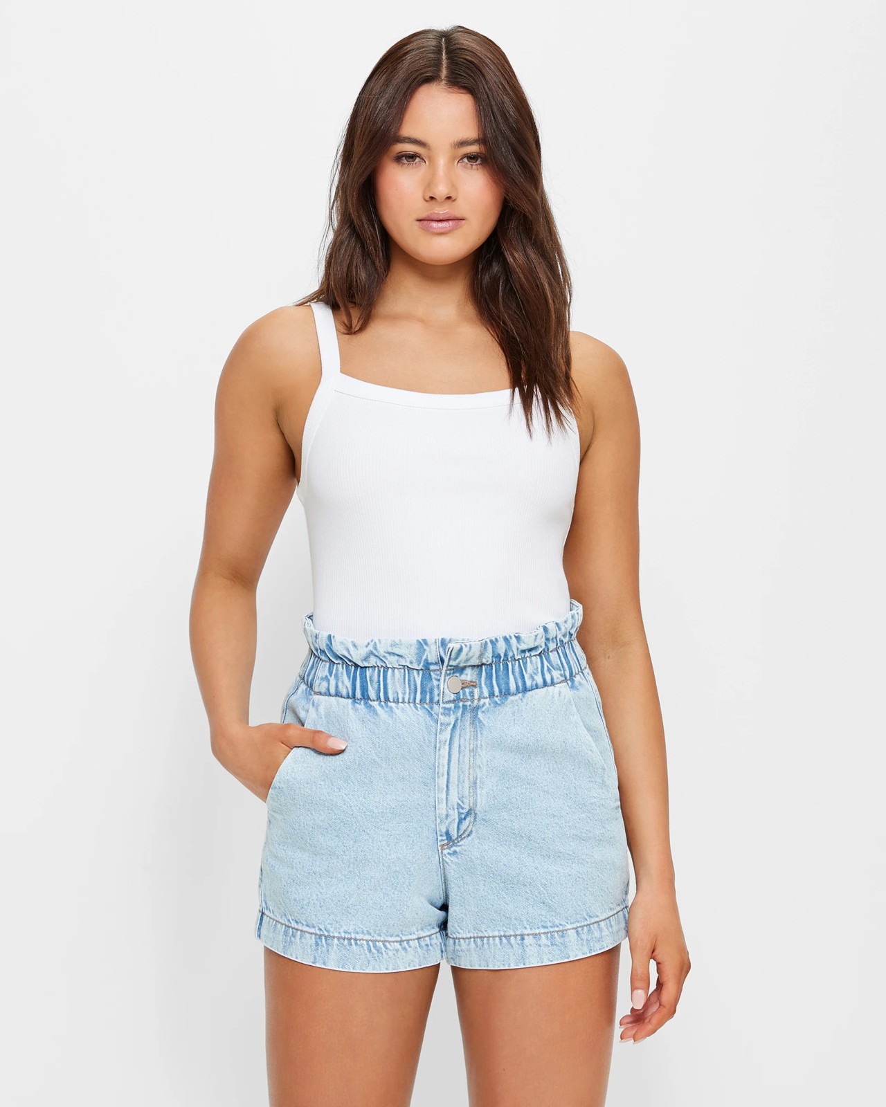 High rise paper bag shorts on sale