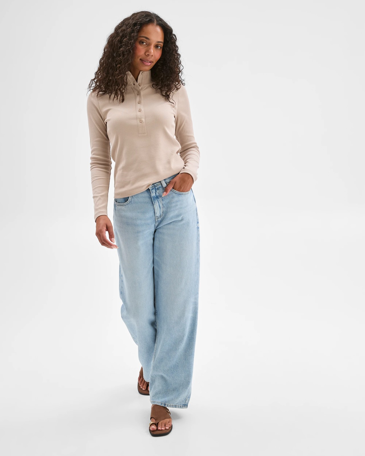 Australian Cotton Long Sleeve Mock Neck Henley Top - Dove 2 of 6