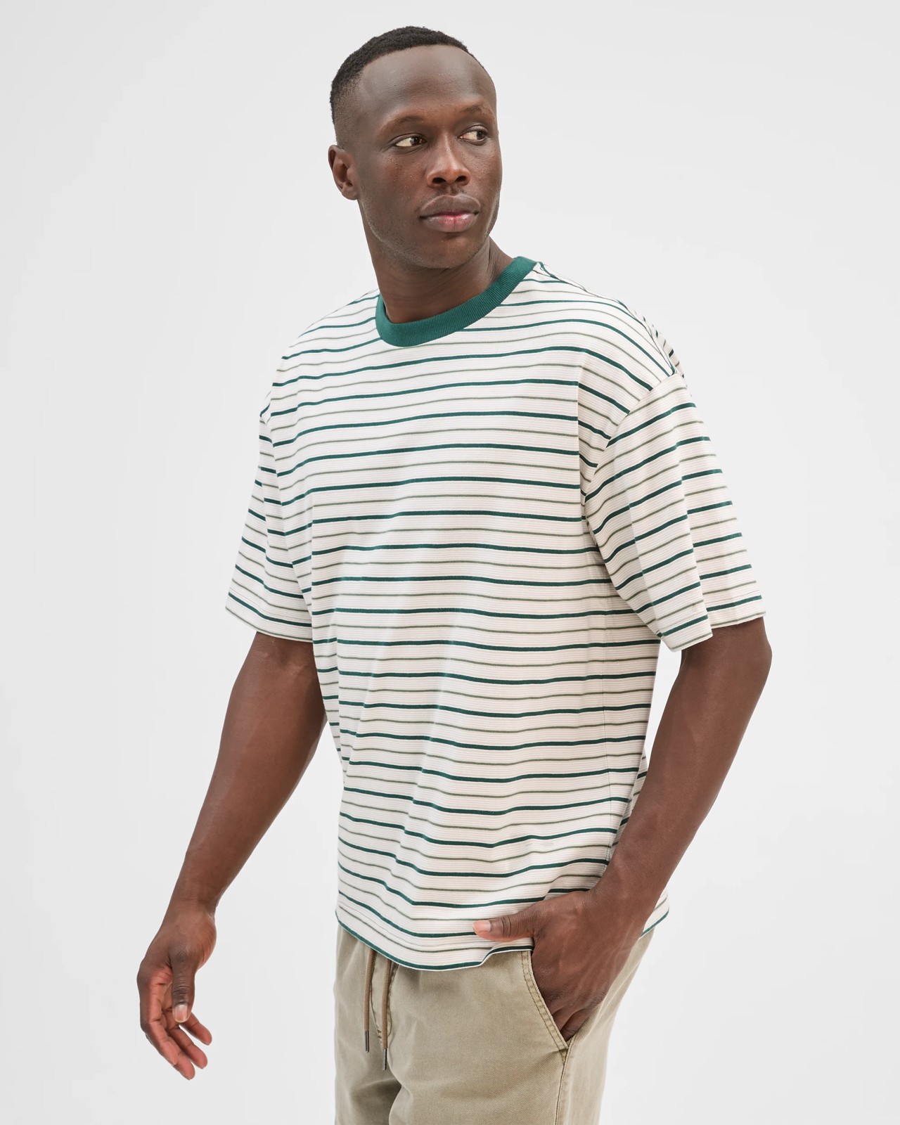 Commons Australian Cotton Stripe T-Shirt - Green Stripe 3 of 6