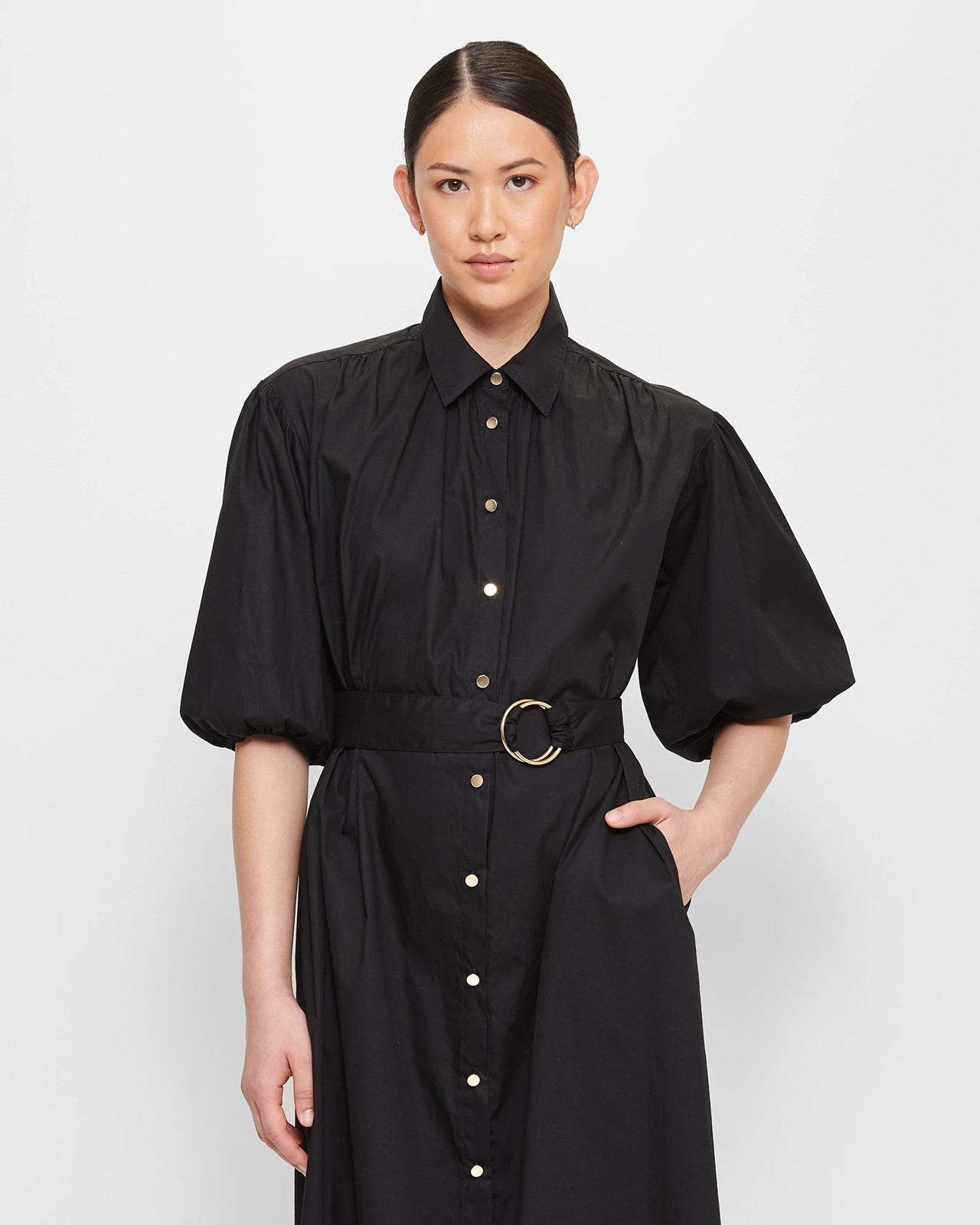 Gathered Detail Belted Shirt Dress - Preview - Black | Target Australia