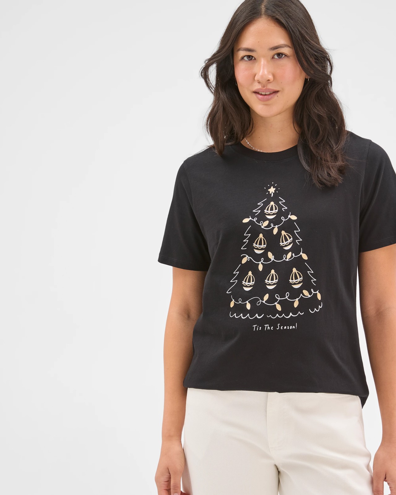 Australian Cotton Printed Christmas T-Shirt - Black Foil Tree 4 of 5