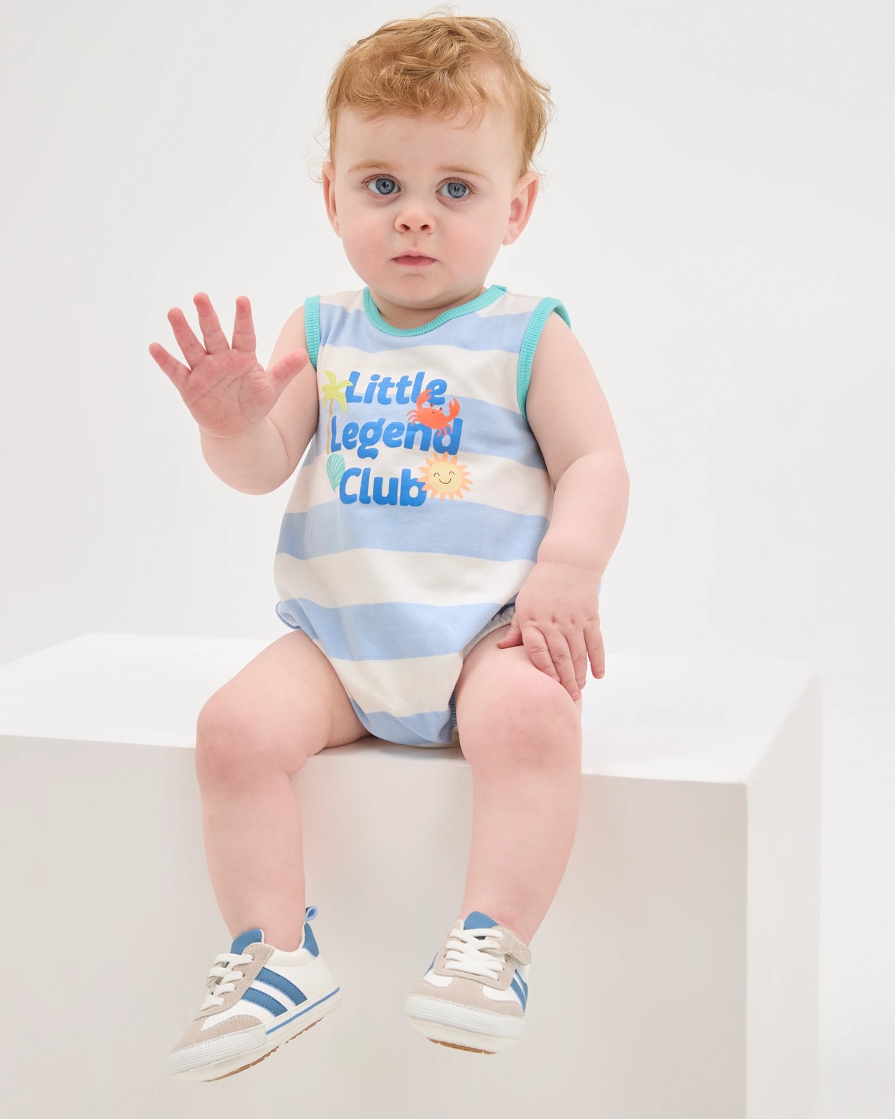 Baby Organic Cotton Sleeveless Bubble Bodysuit - Blue Legend Stripe 2 of 5
