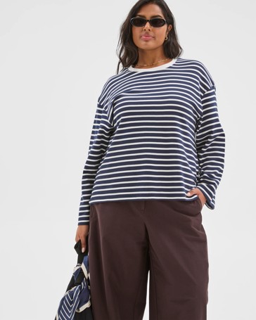 Plus Size Australian Cotton Long Sleeve Stripe Top
