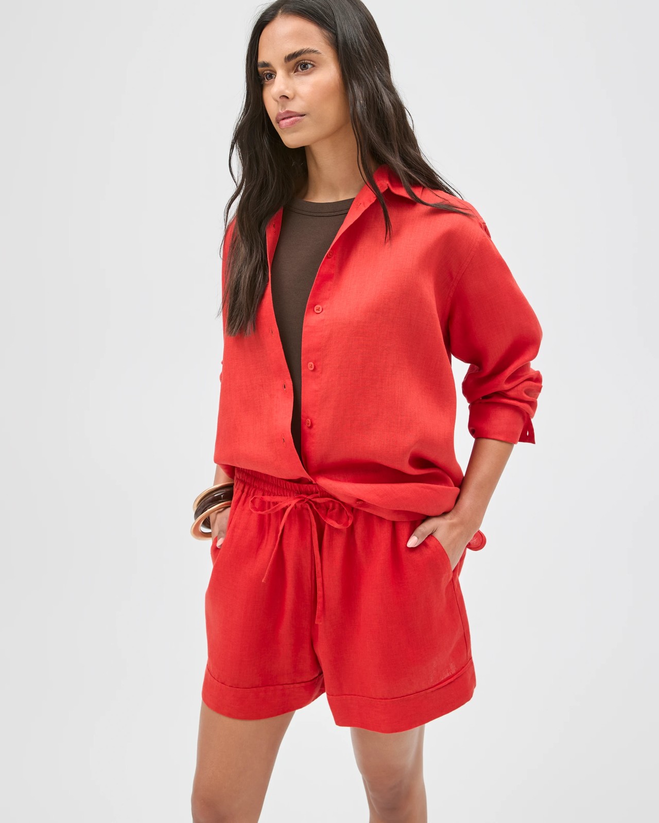 European Linen Pull On Shorts - Warm Terracotta 4 of 5