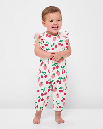 Baby Organic Cotton Jersey Jumpsuit - Cherry