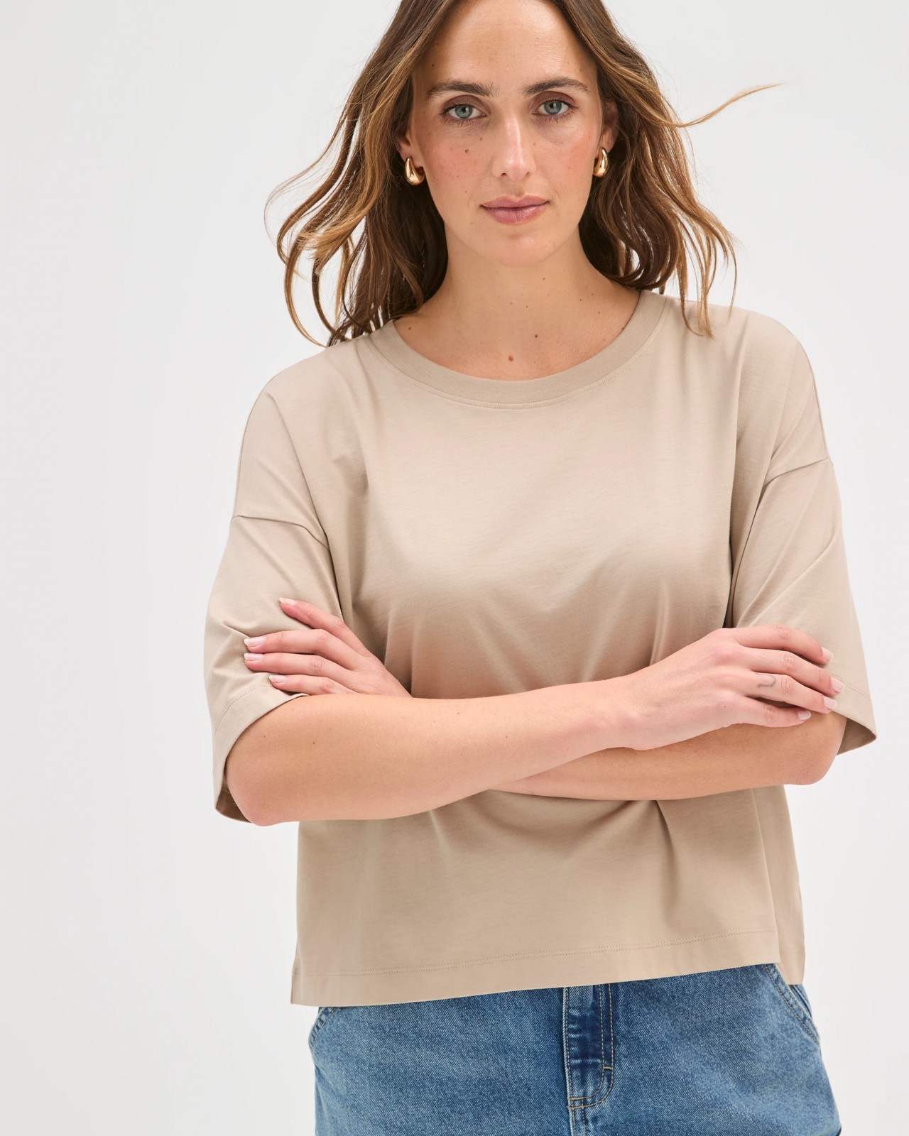 Boxy Crew Neck T-Shirt - Parchment 3 of 5