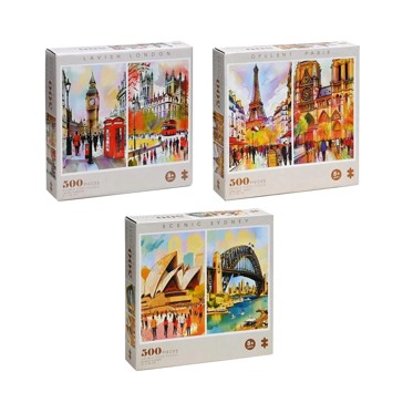 500 Piece Famous Landmark Water Colour Puzzles - Assorted