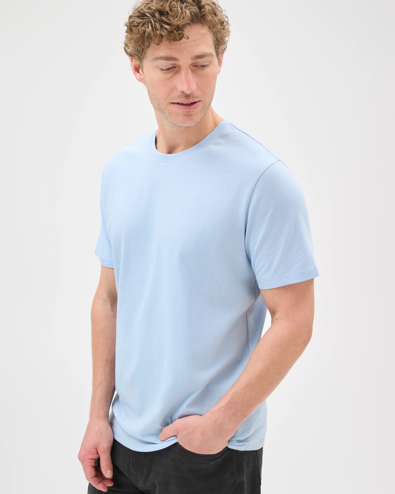Australian Cotton Crew Neck T-Shirt - Chambray Blue 3 of 6
