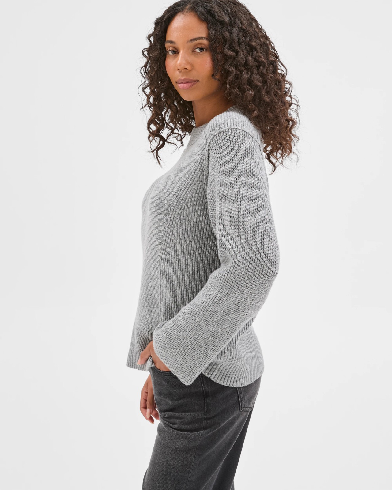 Australian Cotton Blend Knit Stitch Crew Neck Jumper - Mid Grey Marle 5 of 5