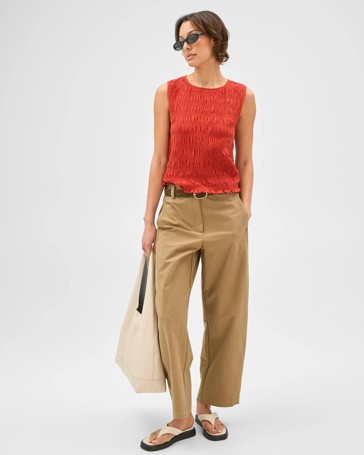 Australian Cotton Sleeveless Shirred Tank Top