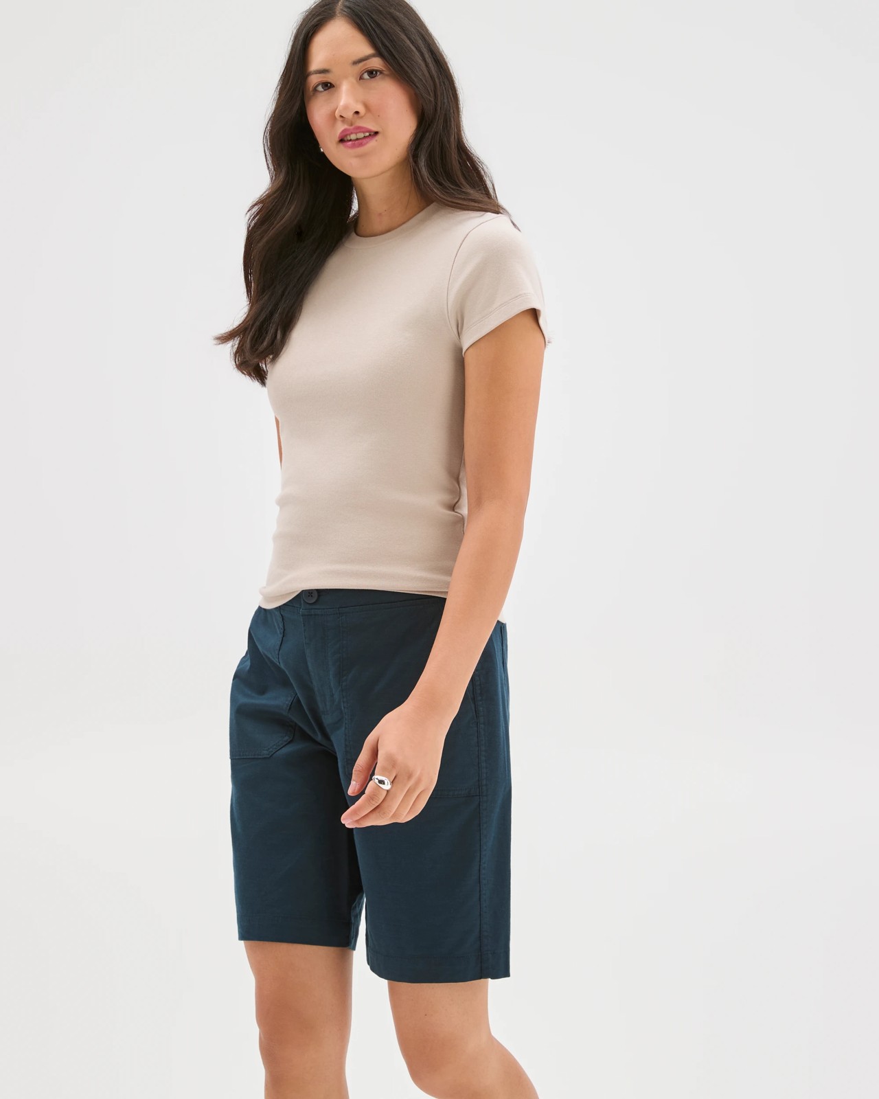 Australian Cotton Blend Rib Waist Shorts - Deep Ocean 3 of 5