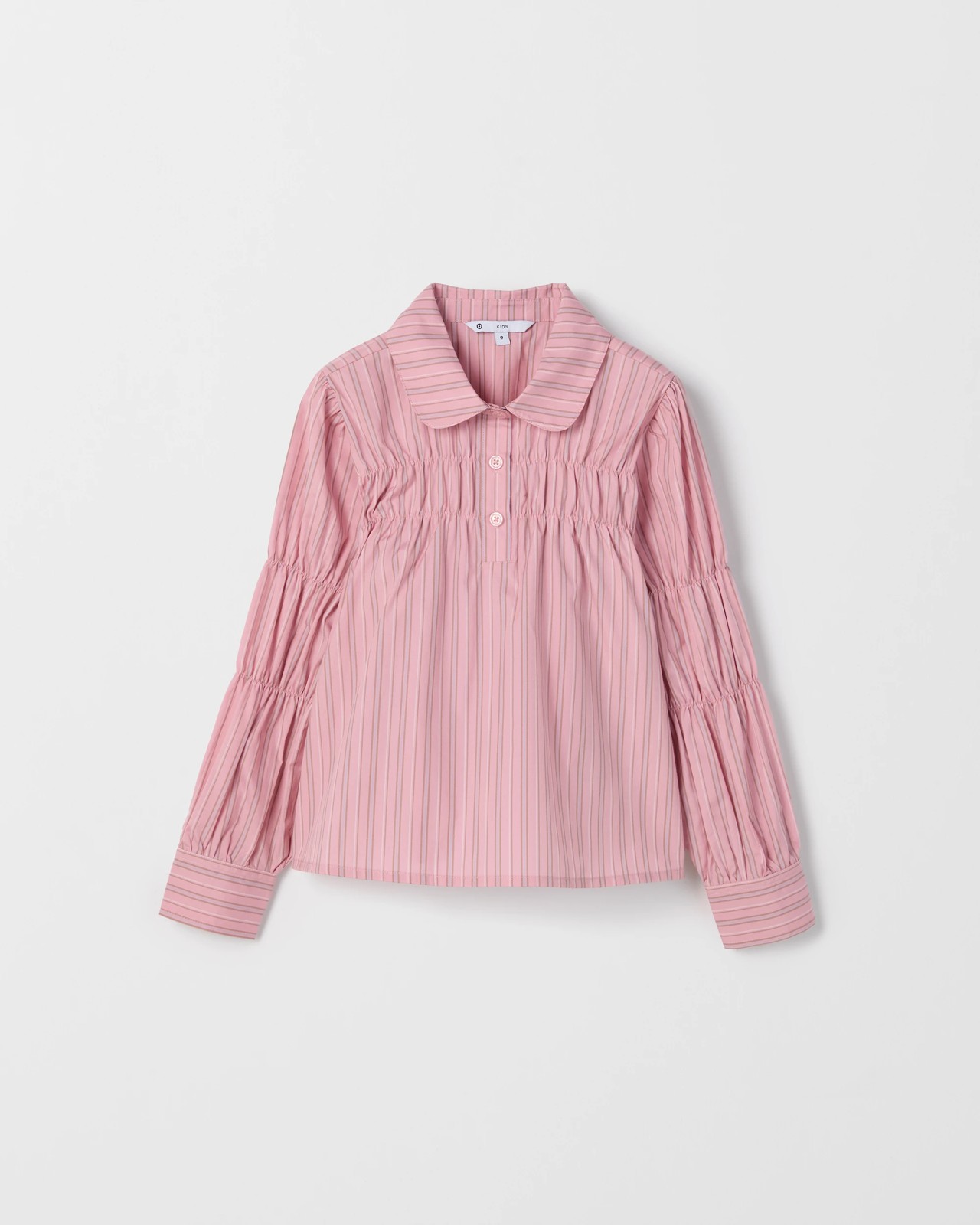 Long Sleeve Ruched Pinstripe Shirt - Pink 5 of 6