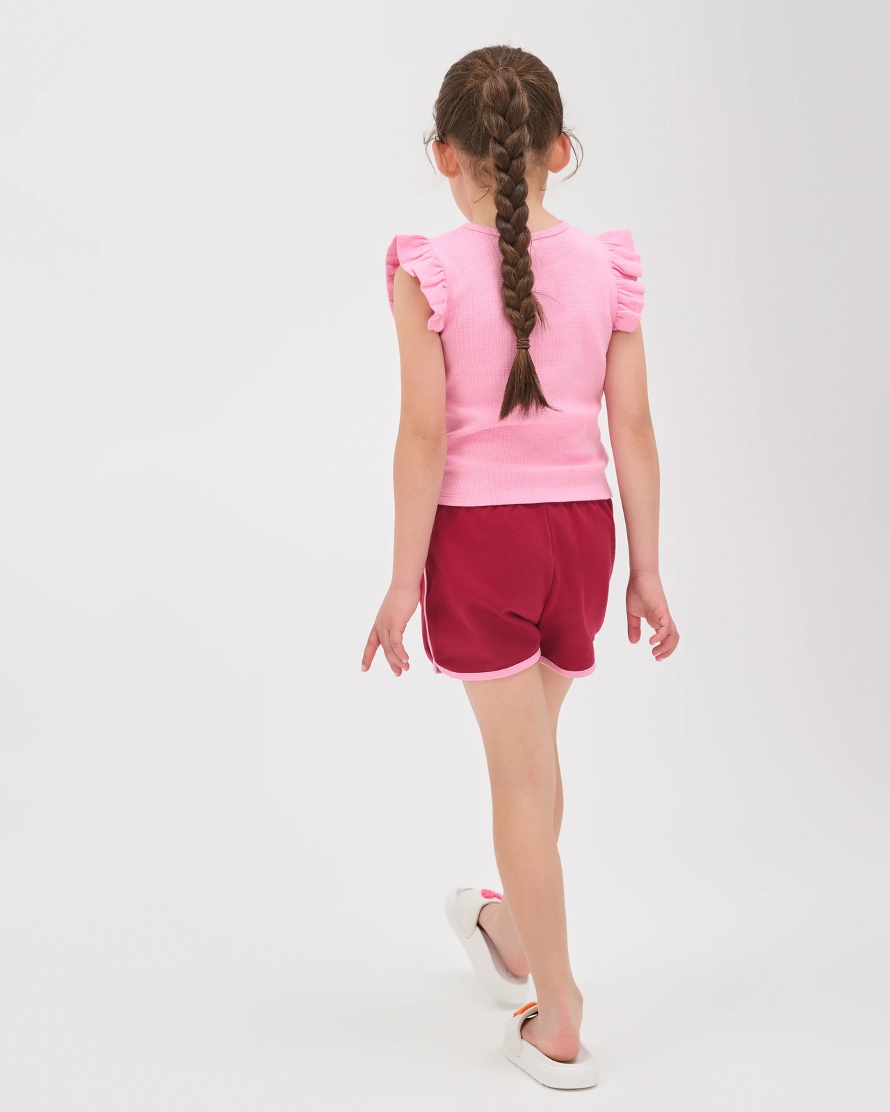 Australian Cotton Ruffle Sleeve Rib Tank Top - Pink Embroidery 4 of 6