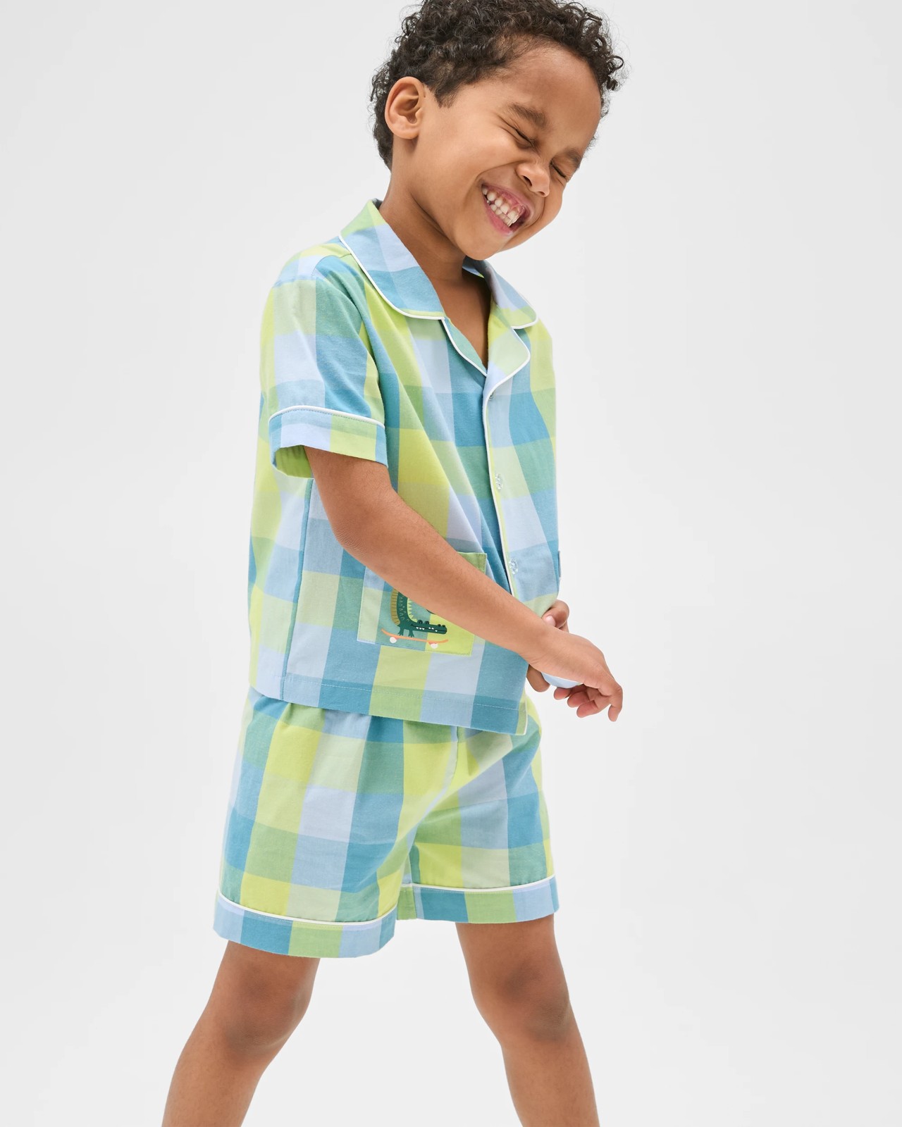 Australian Cotton Younger Boys Elevated Woven Pyjama Set - Green Croc 2 of 6