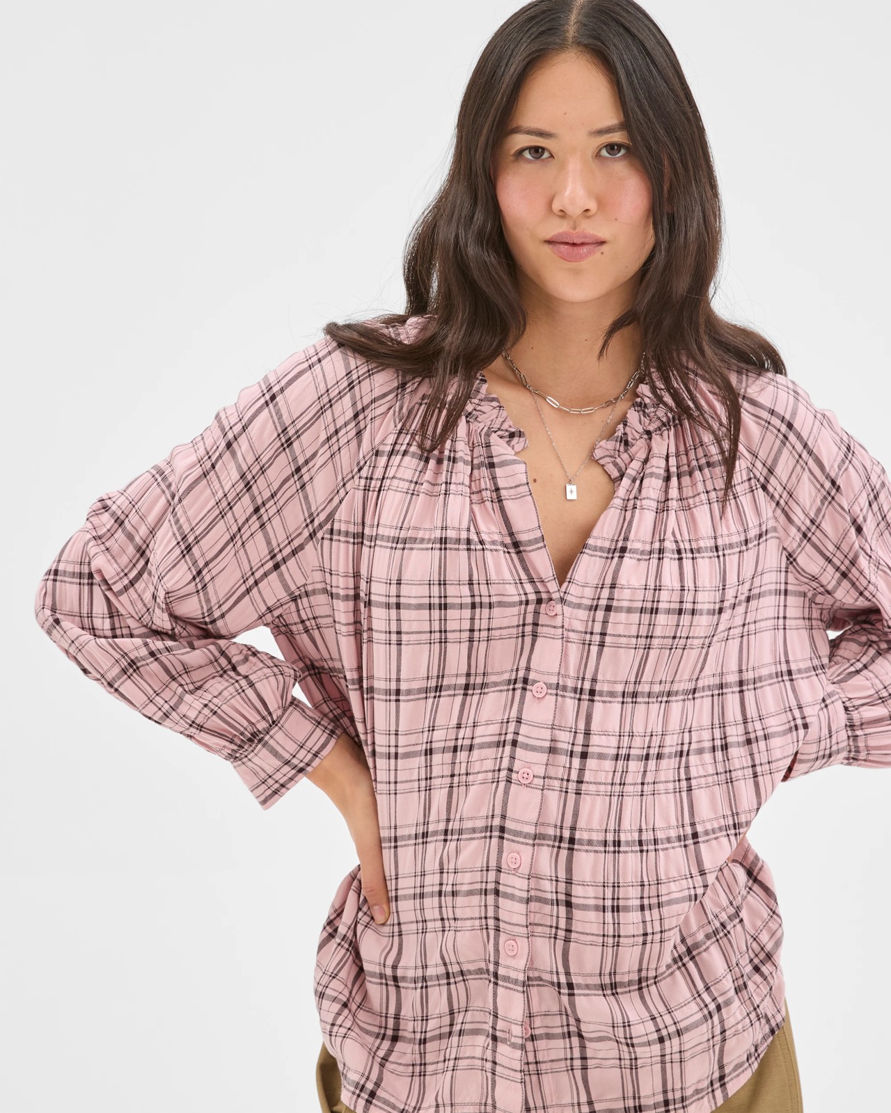 Long Sleeve Romantic Blouse - Check 3 of 5