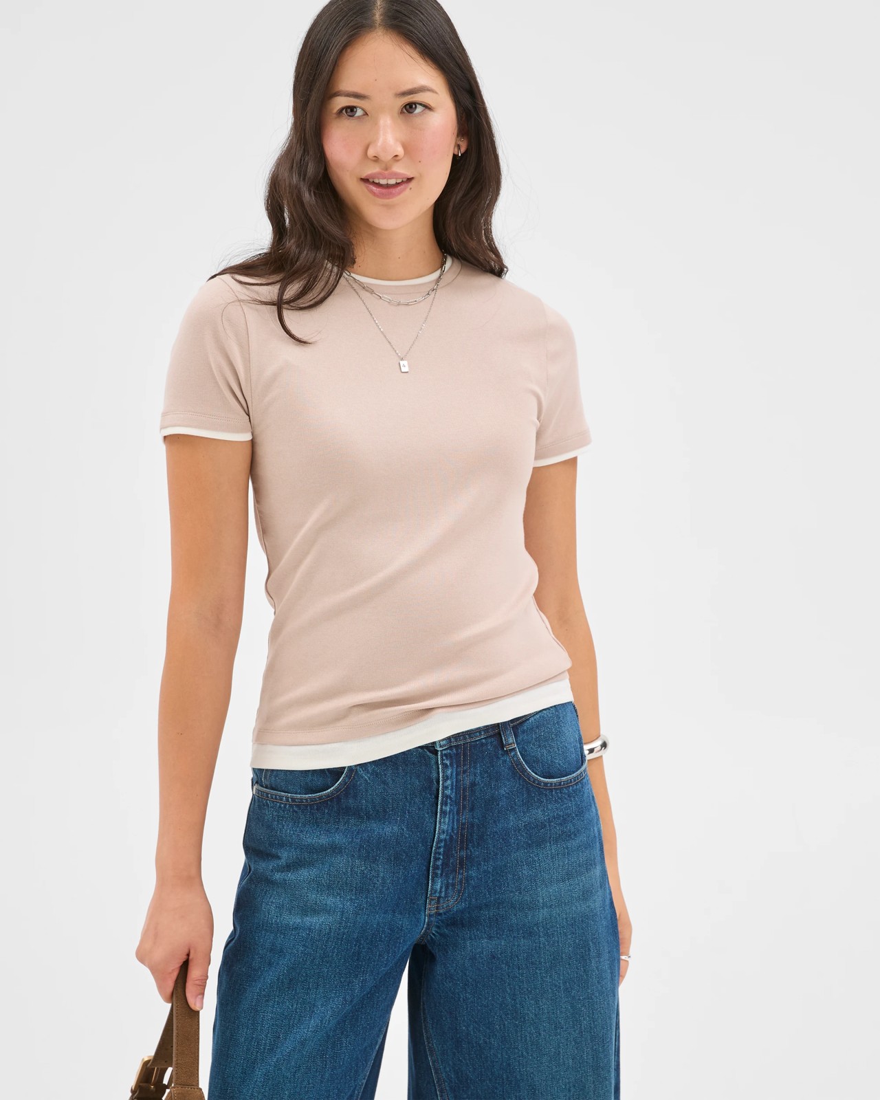 Soft Touch Double Layer Fitted T-Shirt - Dove/Cloud Dancer 3 of 5