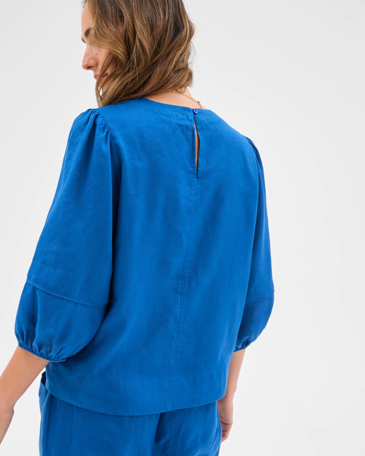 European Linen Femme Popover Blouse - Deep Ocean 6 of 6