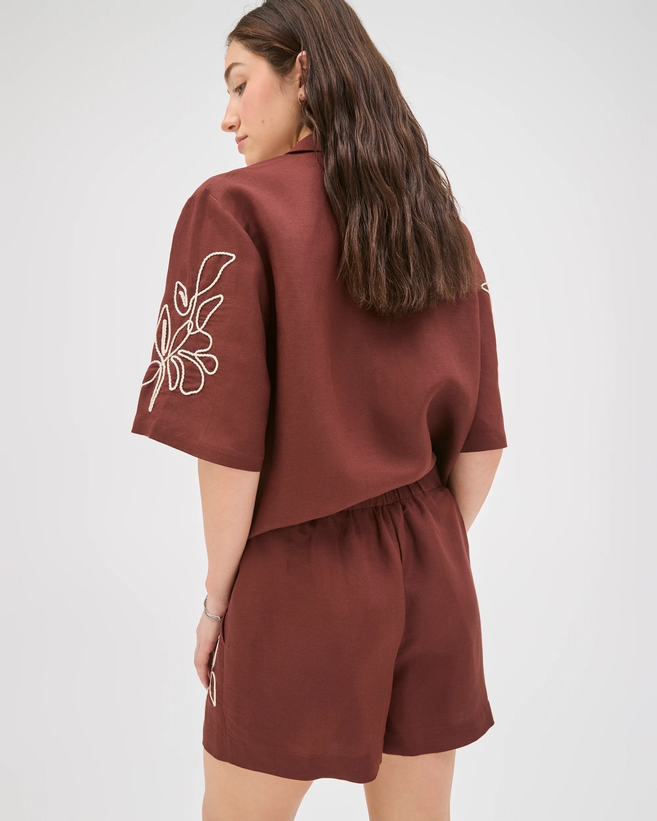 Lily Loves European Linen Blend Embellished Shorts - Ganache 6 of 6