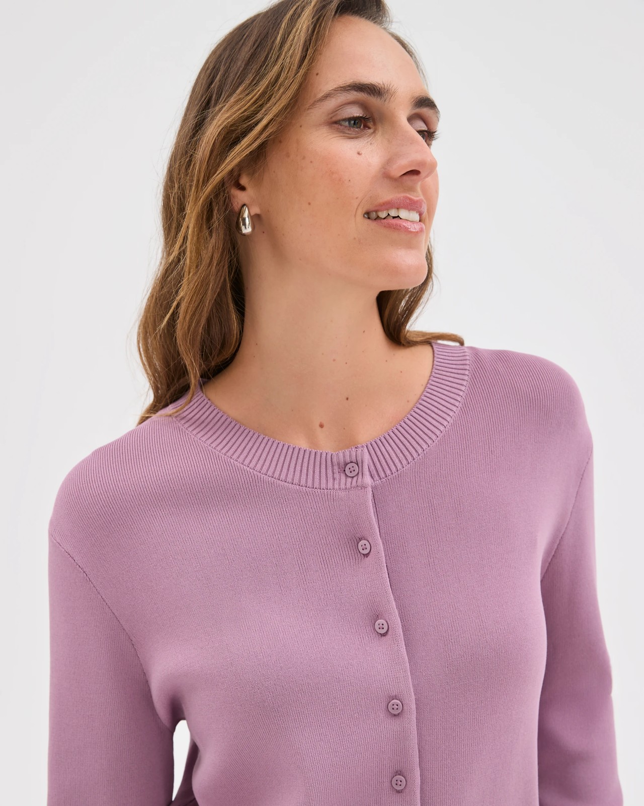 Preview Crepe Knit Core Cardigan - Berry Cream 4 of 6