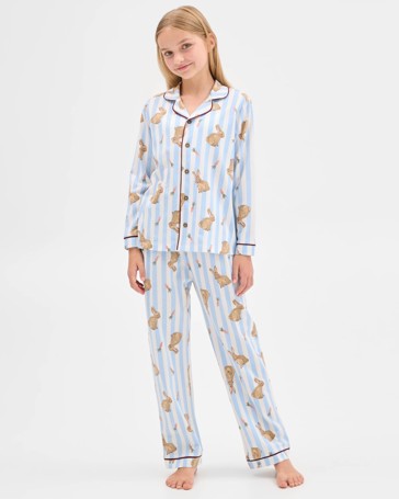Family Matching Australian Cotton Easter Older Kids Pyjama Set - Bunny Stripe
