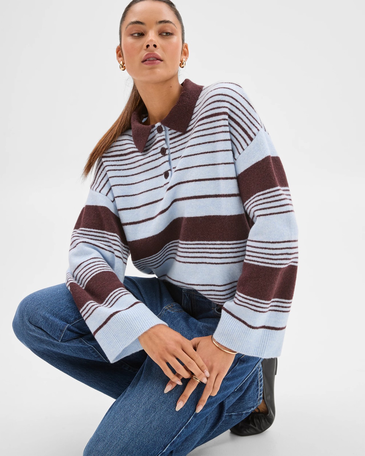 Lily Loves Long Sleeve Striped Polo Top - Blue / Stripe 5 of 6