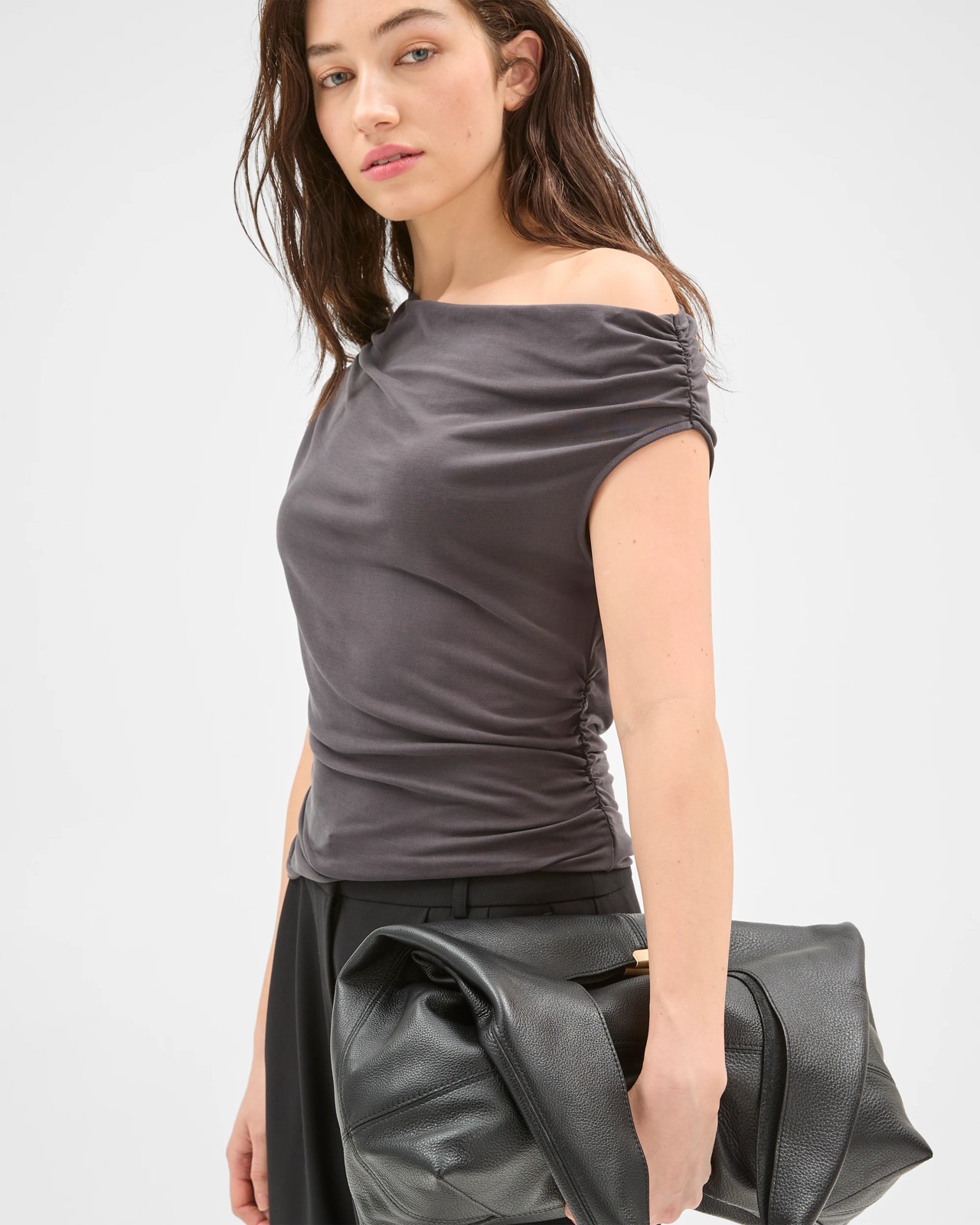 Lily Loves Drape Off Shoulder Top - Steel Ash 4 of 5