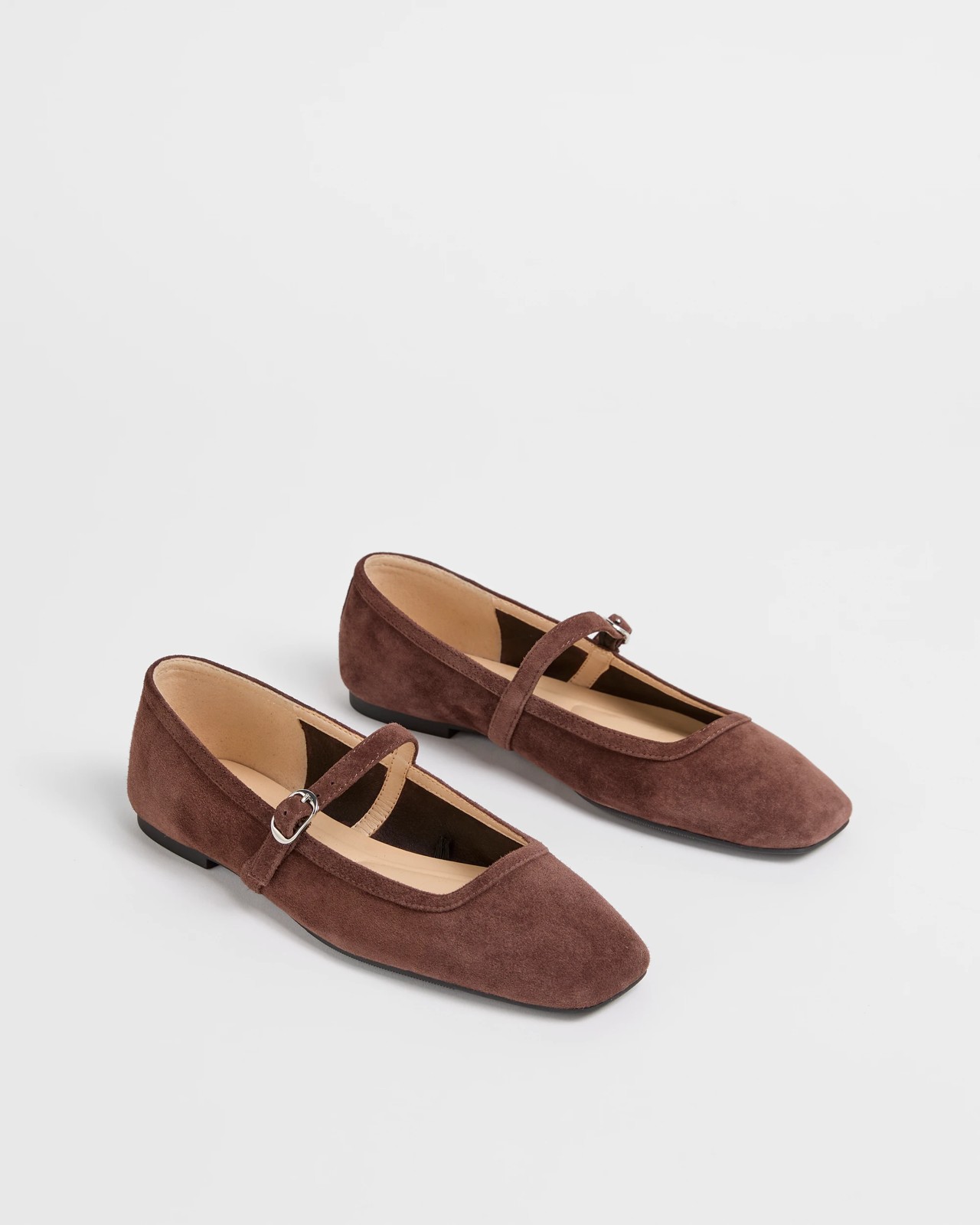 Genuine Leather Mary Jane Strap Ballet Flats - Dark Chocolate Suede 2 of 3