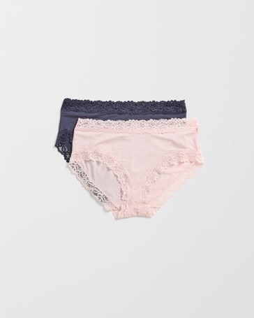 Womens Modal and Lace Midi Briefs 2 Pack