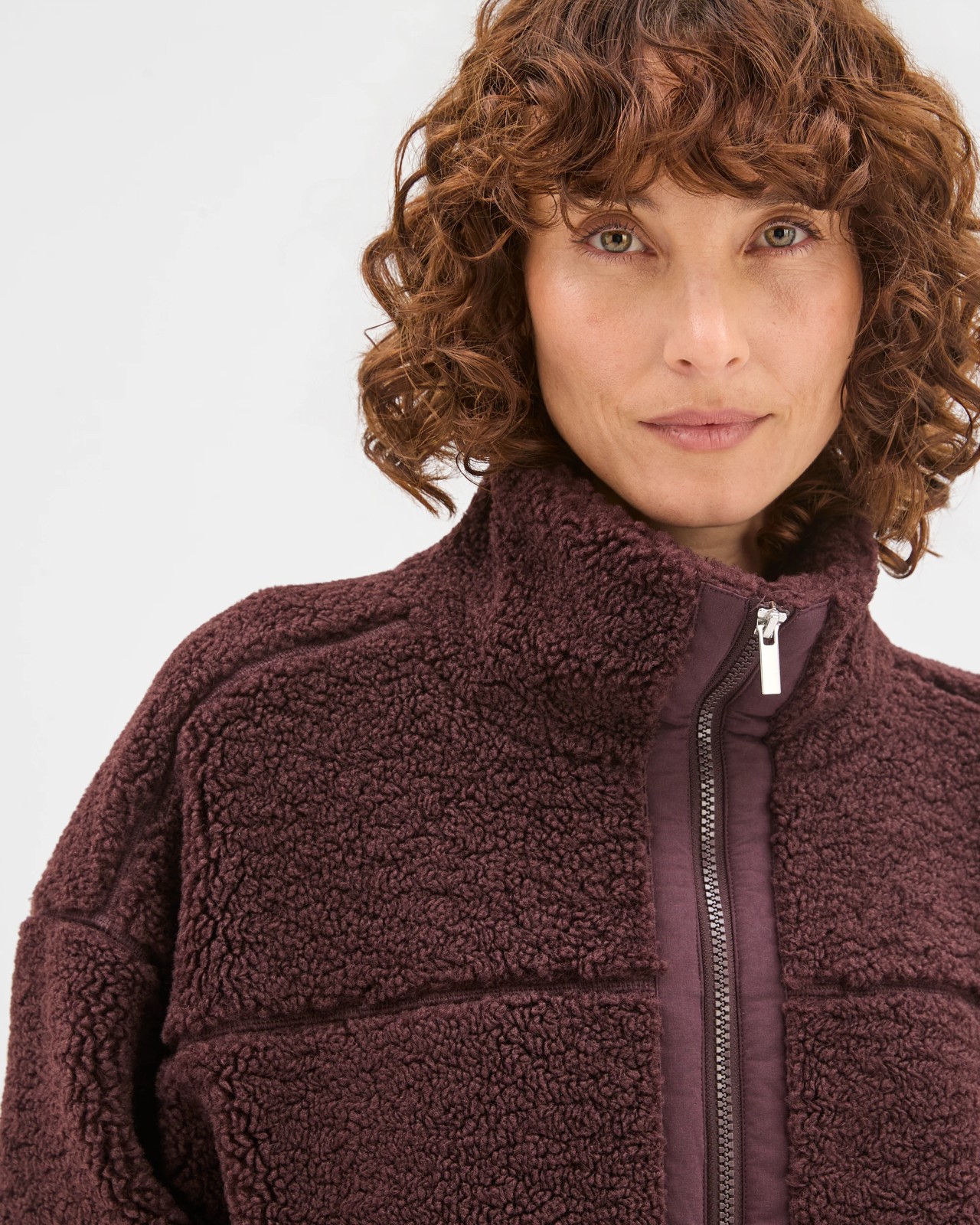 Relaxed Sherpa Zip Through Jacket - Raisin 4 of 6