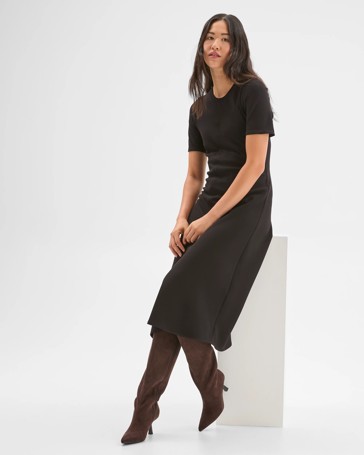 Preview Short Sleeve Midi Crepe Woven Dress