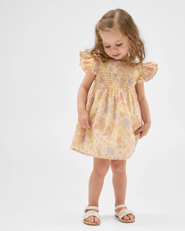 Baby Cotton Short Sleeve Shirred Woven Dress