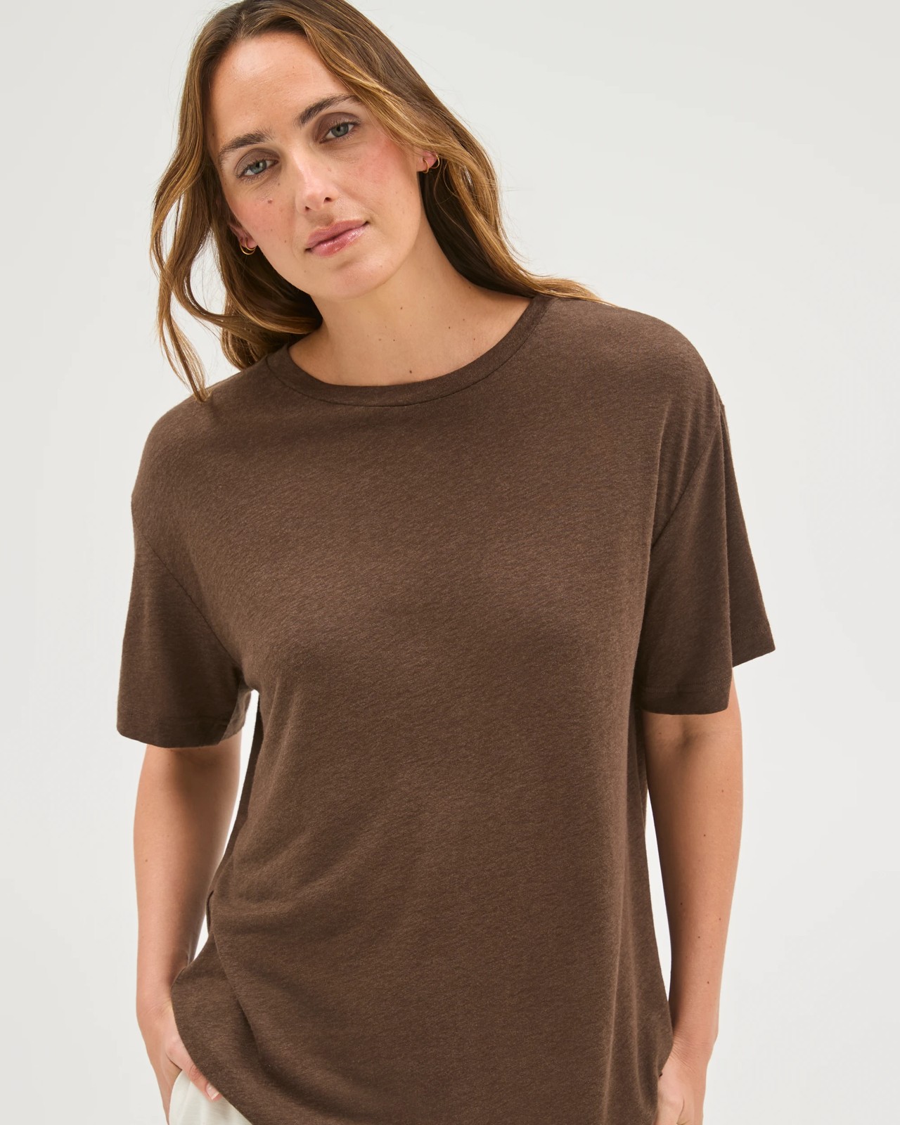 Linen Blend Relaxed T-Shirt - Coffee Bean 4 of 6
