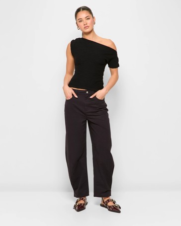 Mid Rise Barrel Leg Drill Pants - Lily Loves