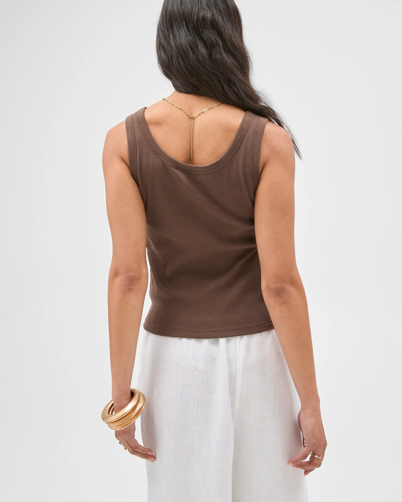 Australian Cotton Blend Scoop Neck Tank Top with Shelf Bra - Coffee Bean 6 of 6