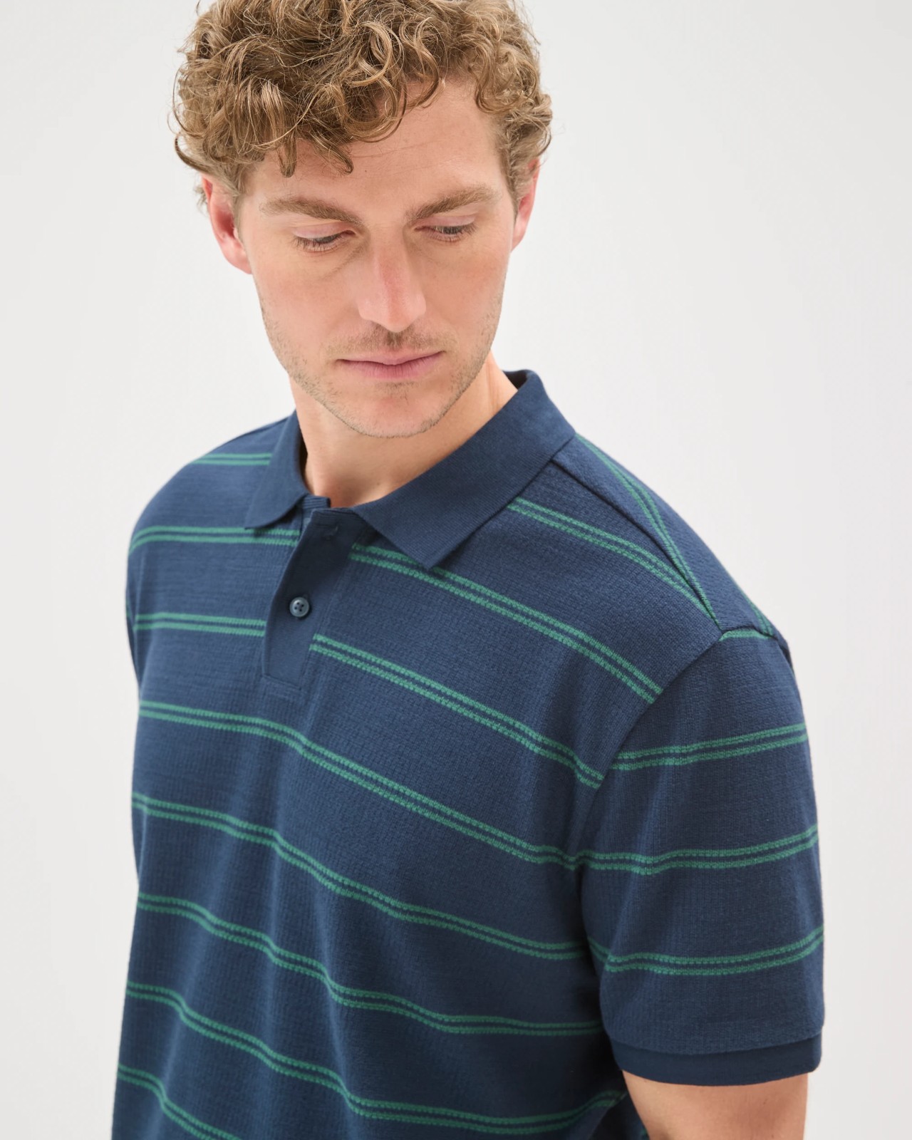 Australian Cotton Striped Polo Top - Night Sky 3 of 6