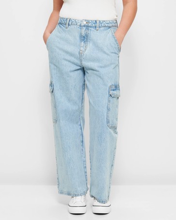 High Rise Denim Cargo Jeans - Lily Loves