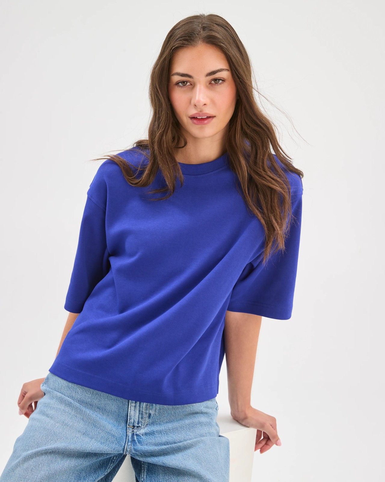 Petites Australian Cotton Heavyweight Boxy T-Shirt - Vivid Blue 4 of 5