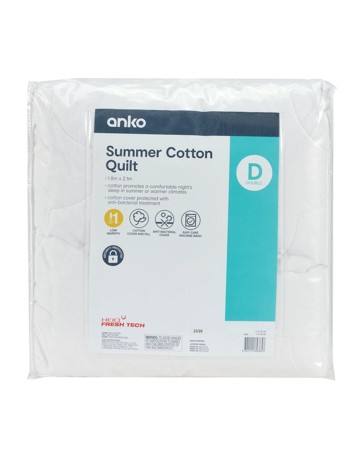 Anko Low Warmth Summer Cotton Quilt - Double Bed - White
