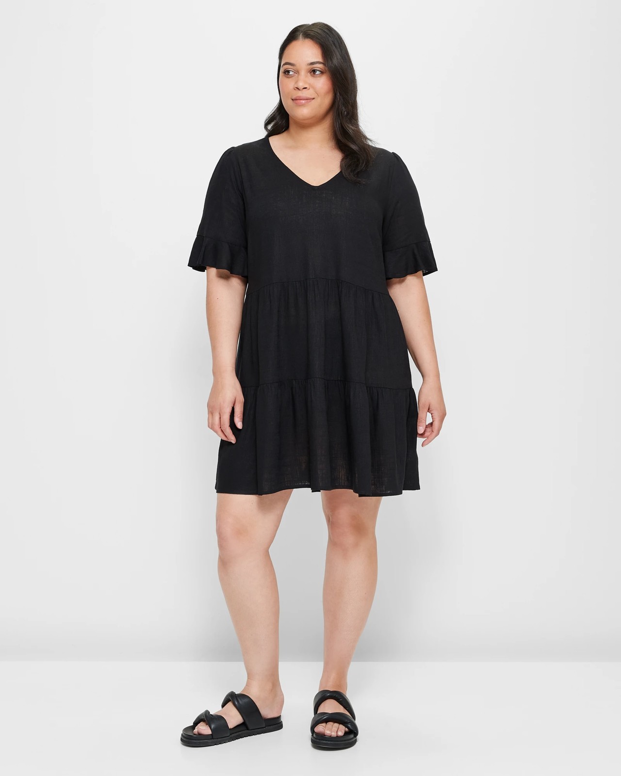 Curve Linen Blend Tiered Mini Dress 2 of 5