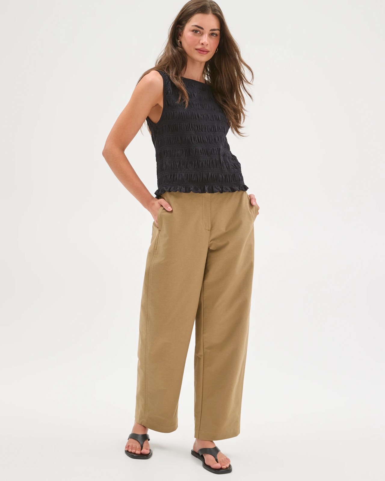 Petites Forward Seam Barrel Leg Pants - Elm 2 of 6