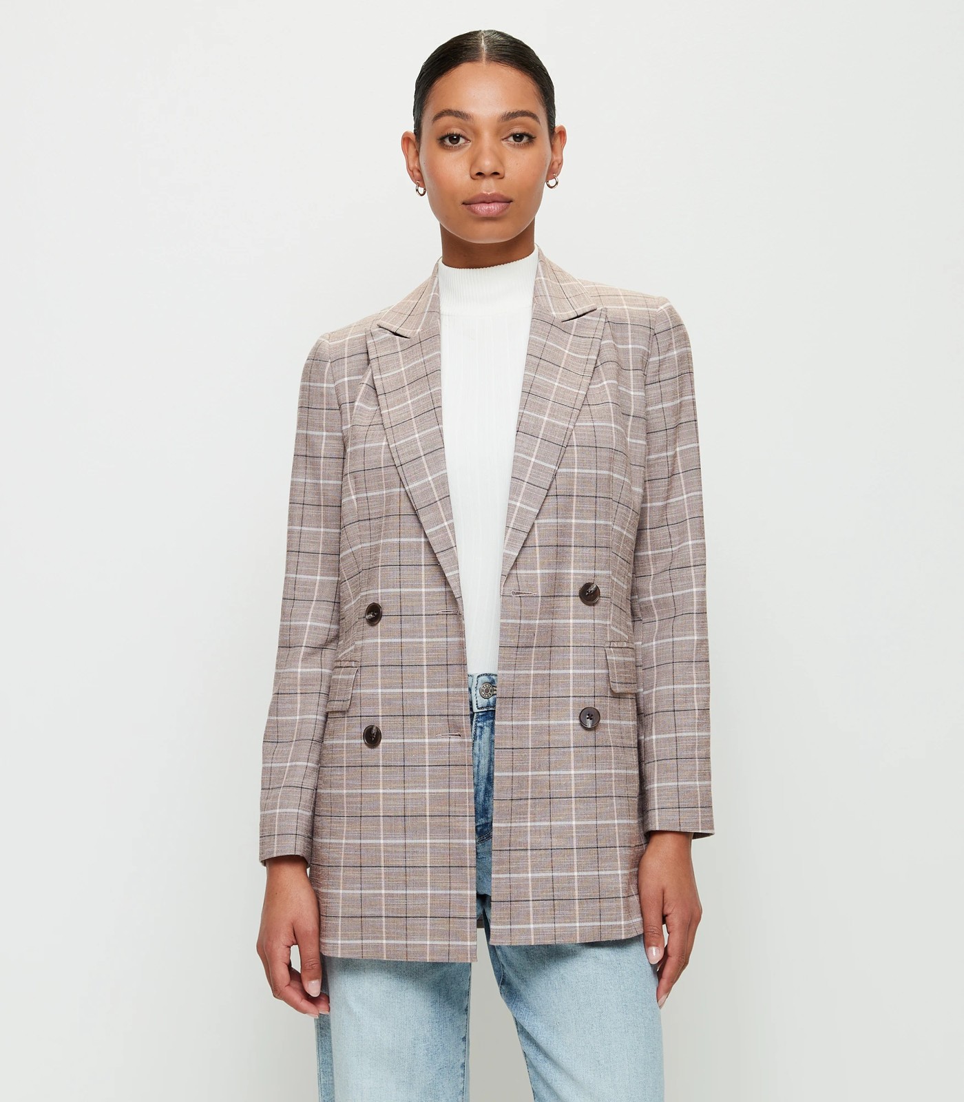 Plaid double hot sale breasted blazer