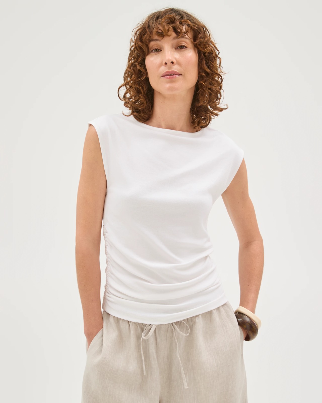 Gathered Waist T-Shirt - Brilliant White 2 of 6