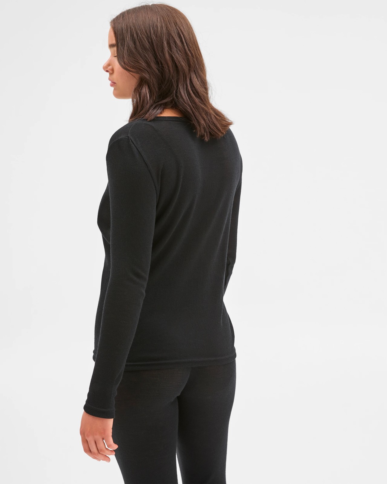 Merino Wool Blend Long Sleeve Thermal Top - Black 5 of 5